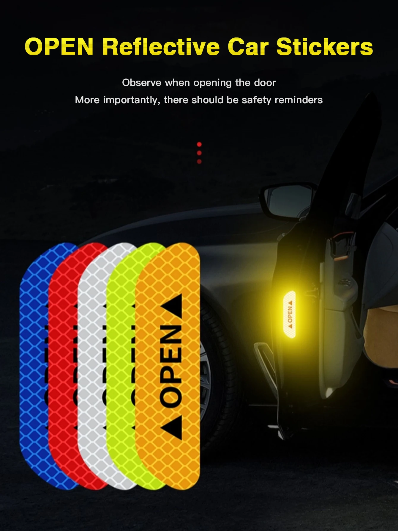 

8/16 Pairs Car Door Anti-Collision Stickers Reflective Waterproof Warning Decals OPEN Prompt for Safety Vehicle Side Protector