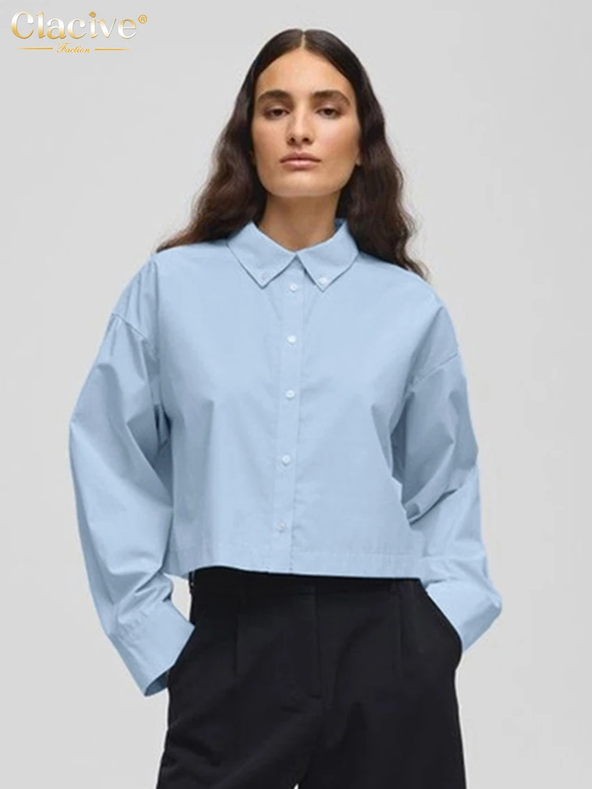 Clacive موضة فضفاضة القطن الأبيض قميص نسائي 2025 أنيقة التلبيب كم طويل بلوزة عادية بسيطة قمة صلب الملابس النسائية