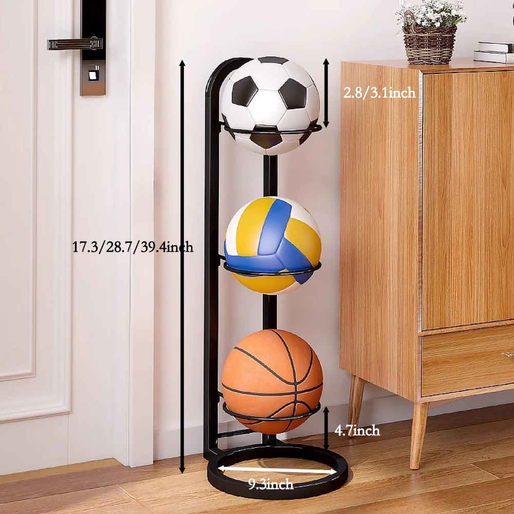 バスケットボール収納ラック 3段キューブボール収納ホルダー ガレージスポーツオーガナイザー 室内取り外し可能ディスプレイボールスタンド