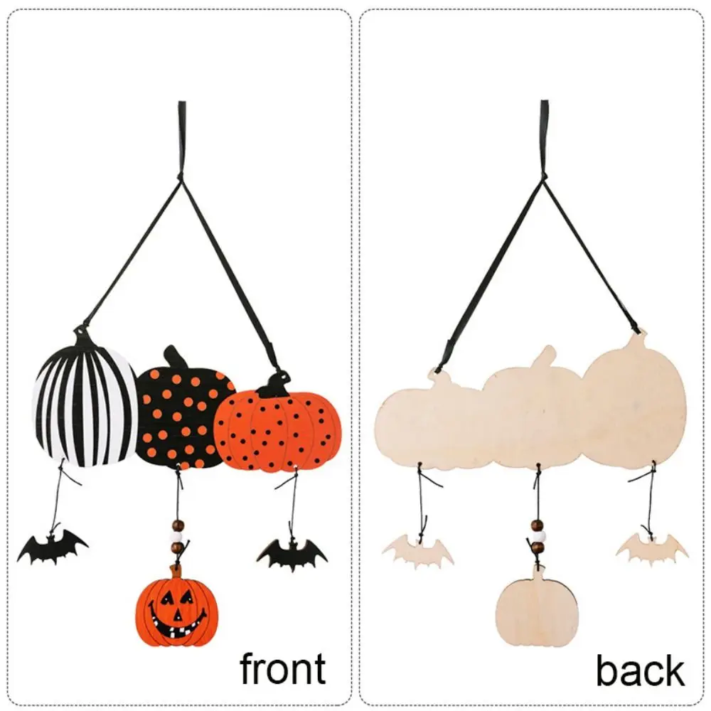 2pcs/set Decorative Halloween Wooden Pendants Witch Colorful Pumpkin Hanging Pendant Ghost Bat Party Ornament