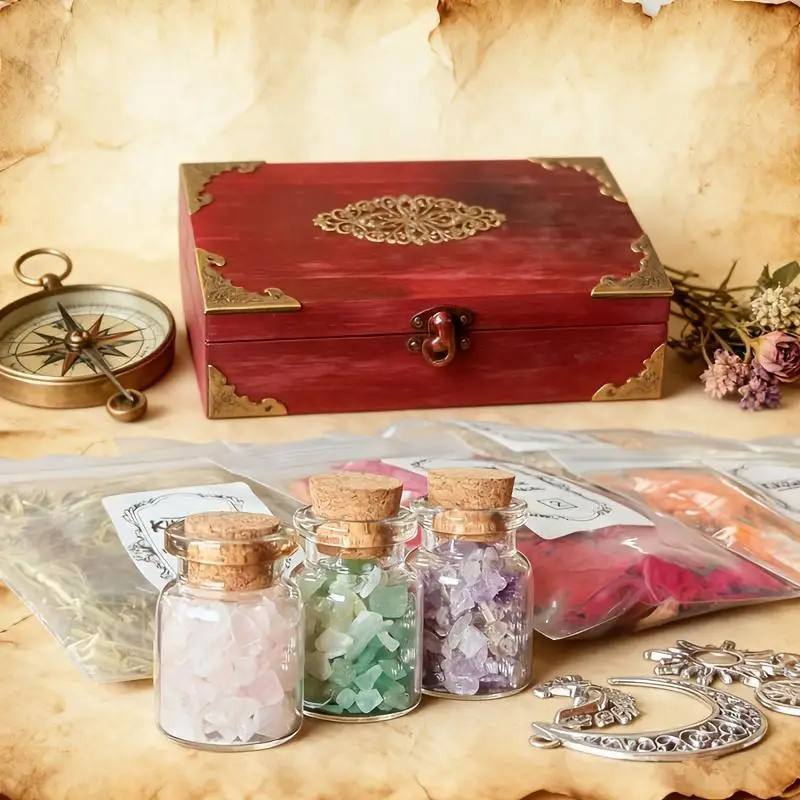 26Pcs Vintage Witchcraft Spell Jar Kit, Complete Witch Starter Set with Spell Candles, Crystals & Dried Herbs, Multi-Tool Ritual Supplies for Beginners & Advanced Witches
