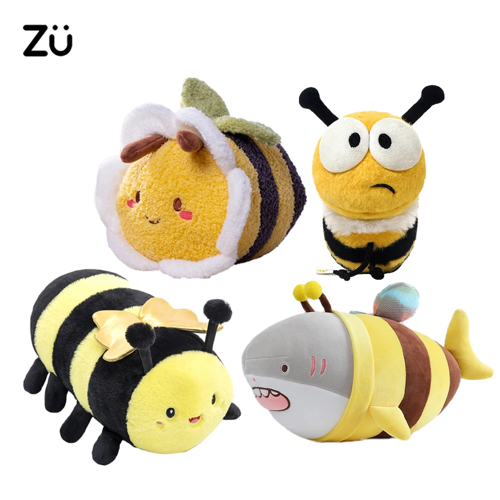 ZU Cute Flower Face Honey Bee Plush Toy Lovely Shark & Bee Caterpillar Ladybug Stuffed Soft Dolls Gift for Girl Boy Home Decor