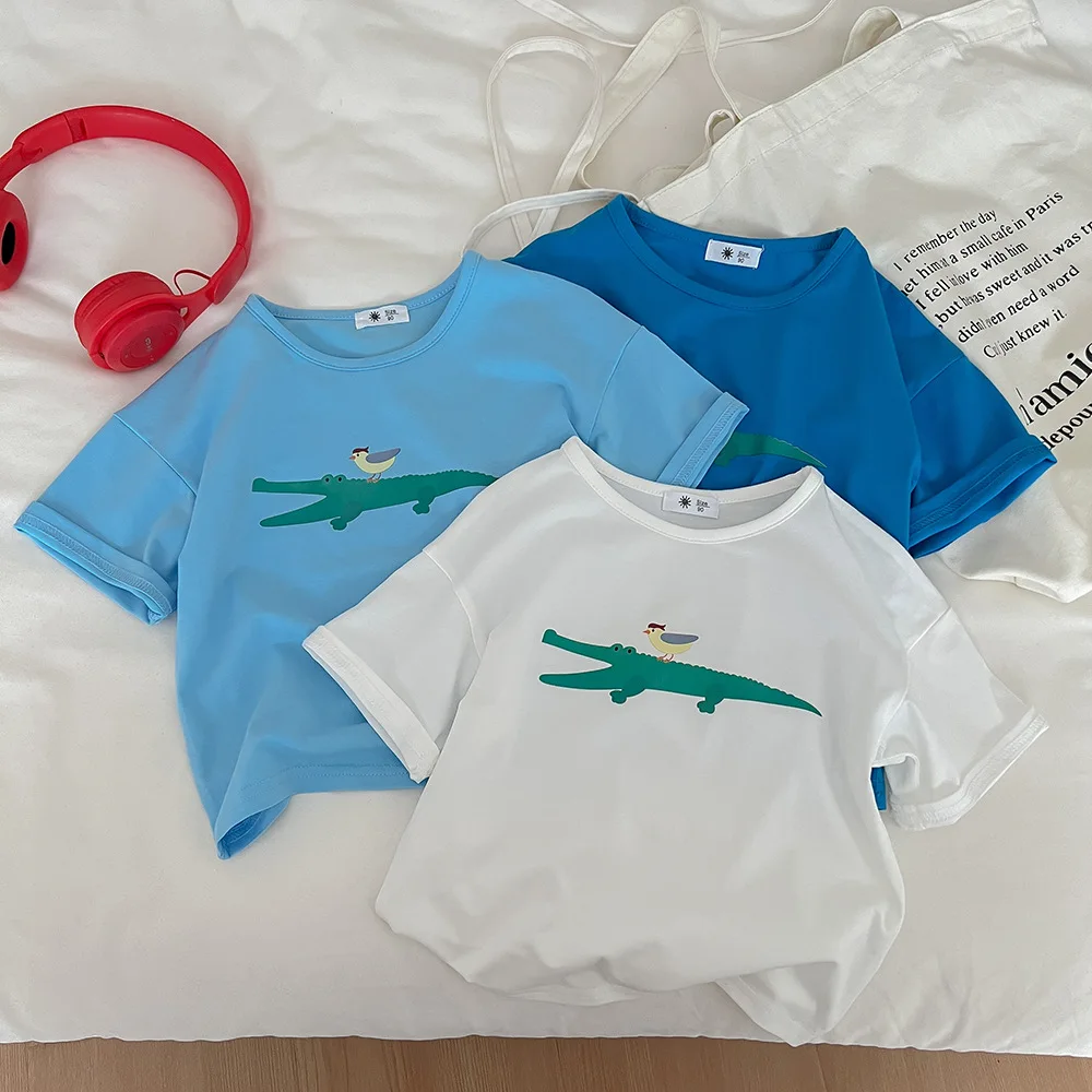 

Korean Children's Clothing Summer New Children's round Neck Cotton Base Shirt Children Short Sleeved T-shirt