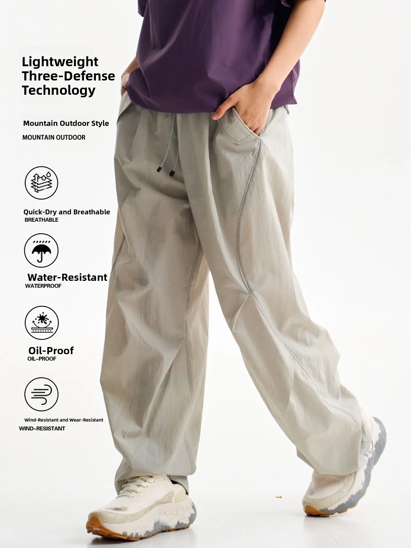 Outdoor Three-Proof Lightweight Quick-Dry Casual Hiking Trousers Men Women Summer Breathable Loose Fit Sports Pants