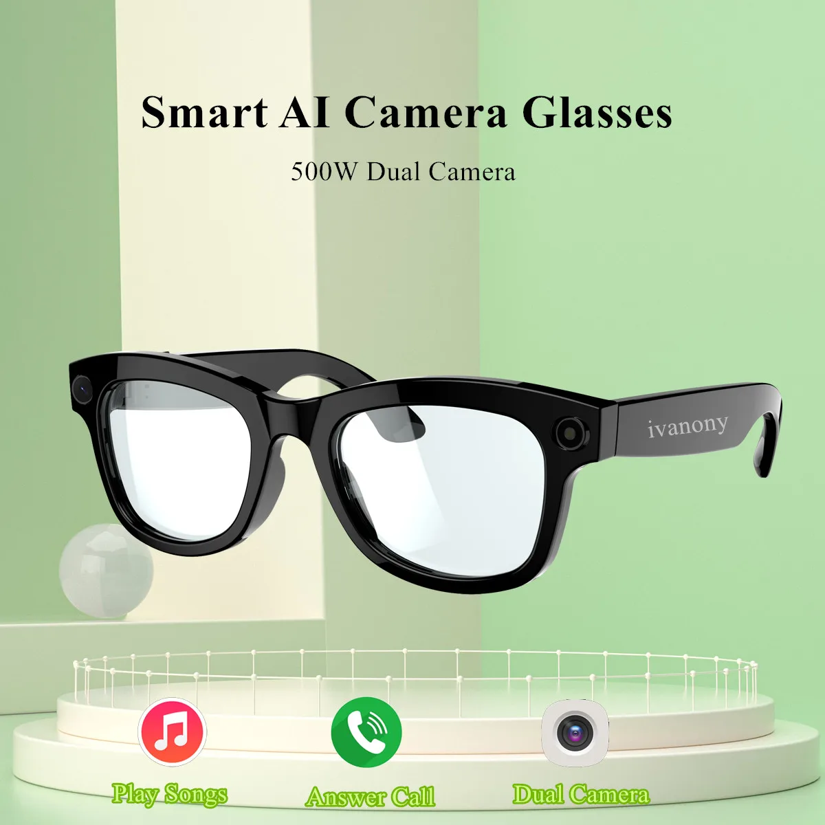 

Smart Camera Glasses Bluetooth Call Voice Assistant Meeting Record Dual Camera Video Sunglasses for Outdoor Cycling Traveling