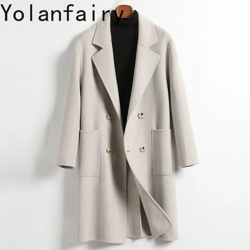 YOLANFAIRY 80% Wool Jackets for Man High Quality 2026 Autumn Winter Mid-length Wool Coat Men Double-breasted Loose Woolen Coats