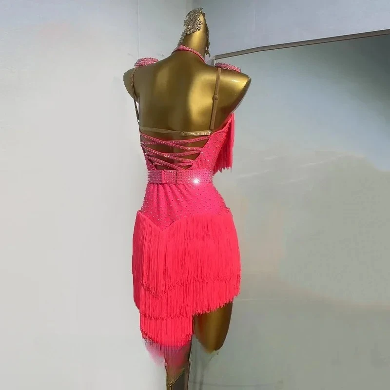 Customized High Luxury Water Diamond Sexy Backless Dress Adult and Children Performance Costume Latin Dance Competition Dresses