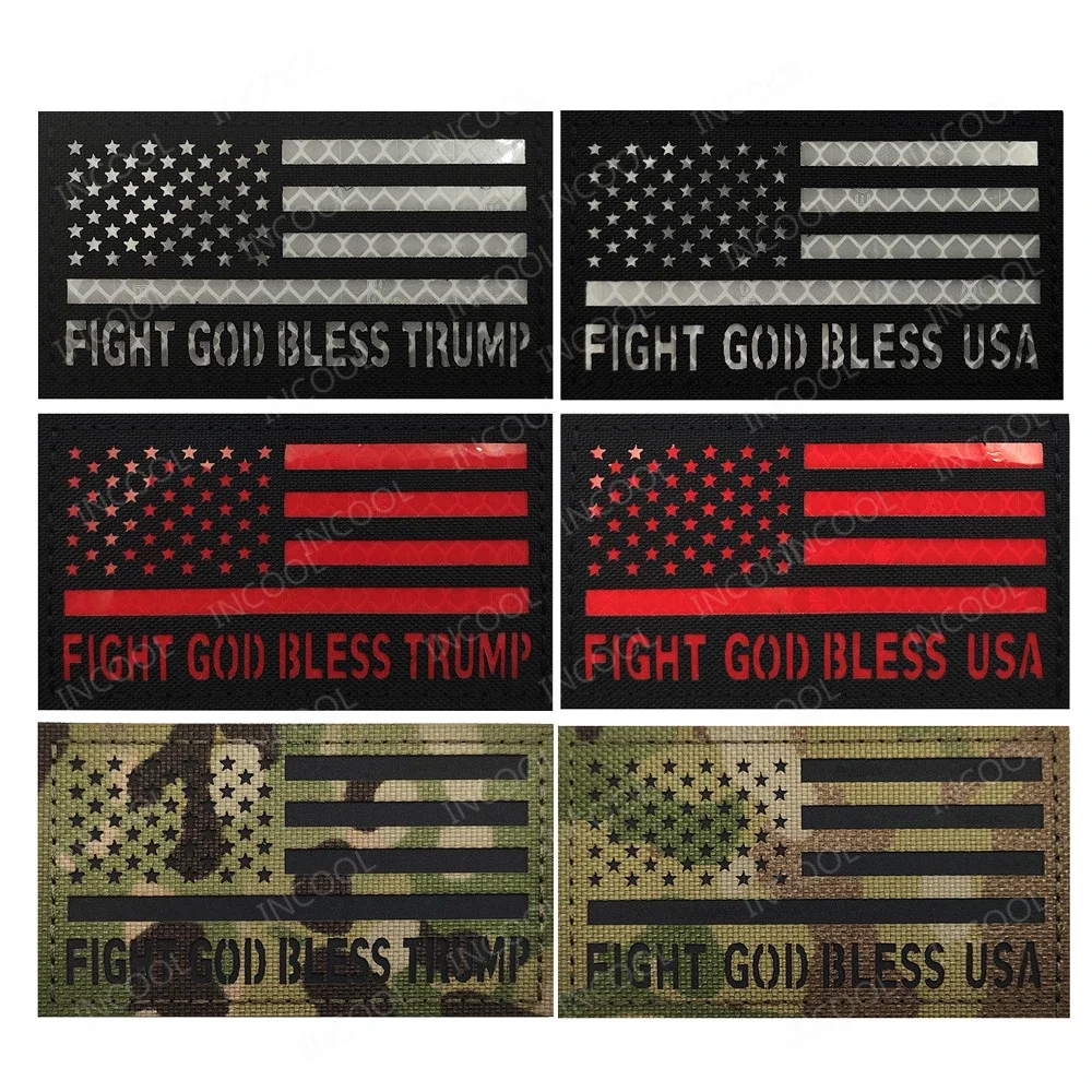 American United States USA Flag IR Reflective Patches Fight God Bless Fastener Infrared Luminous Reversed Patch For Clothing Bag