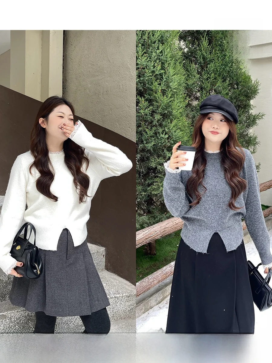 

Вязаный шерстяной свитер Lixiaoxiao для женщин: свободный крой, мягкий, объемный, зимний, модный, повседневный, с круглым вырезом, длинными рукавами