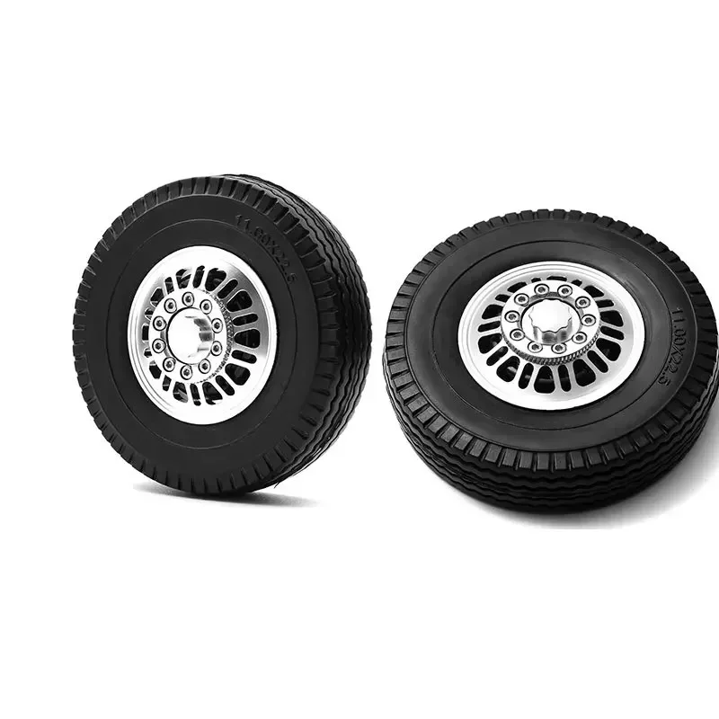 Metal Alloy Rear Wheel Hub Rims with 22mm/25mm Width Rubber Tires for 1/14 Tamiya RC Trailer Tractor Truck Car Parts