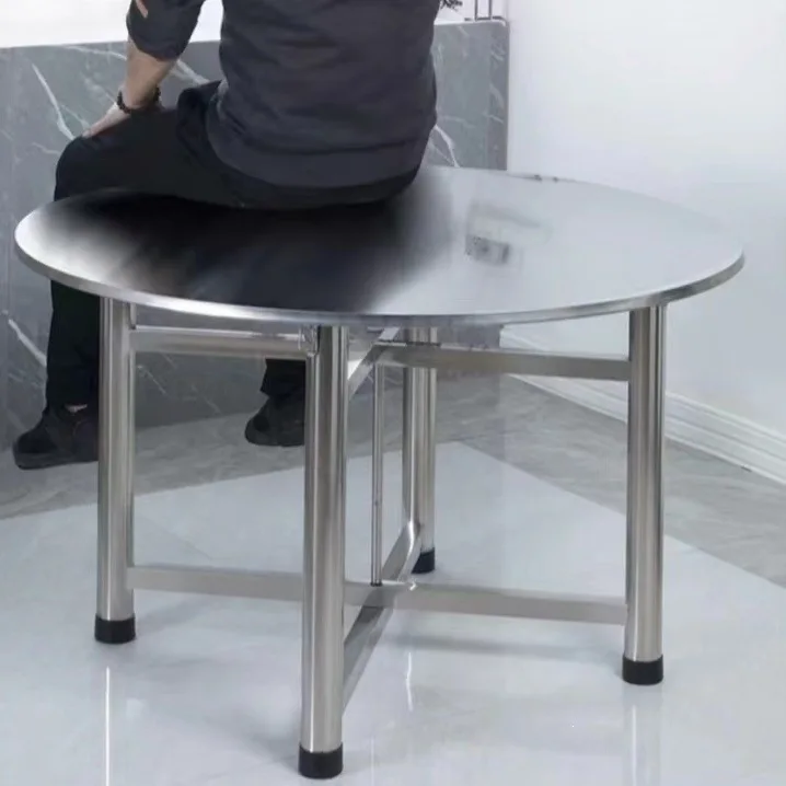 Stainless steel dining table, round shape, high load capacity, portable and space-saving, home use, night market banquet mat
