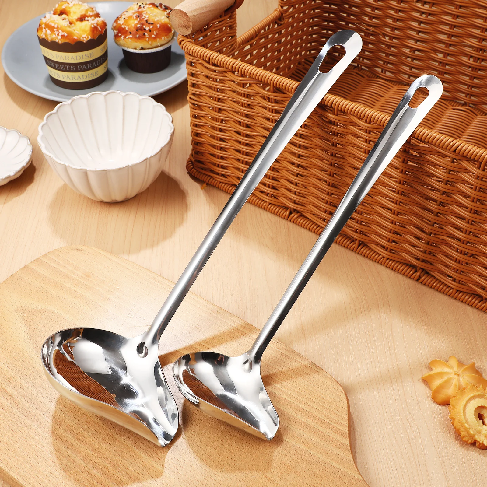 2 Pcs Stainless Steel Gravy Ladle With Pour Spout Long Handle Soup Spoon For Drizzle Ladle Kitchen Tool Durable Soup Dipper