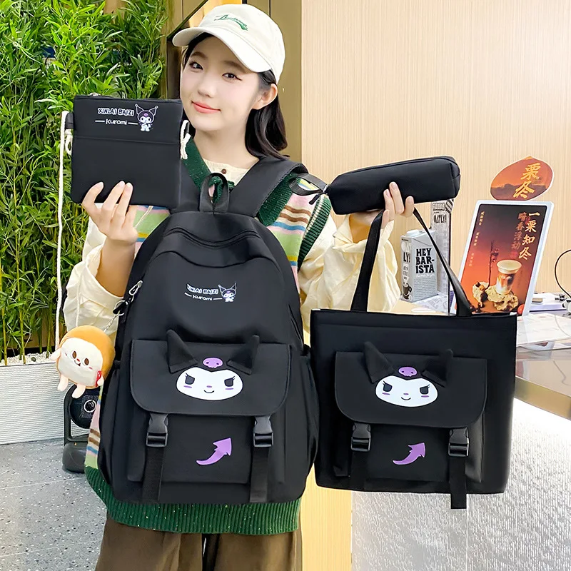 The new 4-piece Kuromi backpack for middle school students and primary school students, large-capacity all-match campus backpack