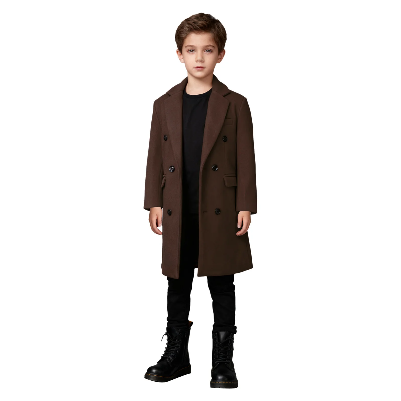 أطفال بنين معطف طويل دافئ الخريف والشتاء معطف مزدوج الصدر كم طويل يرتدى سترة طويلة أزياء حفلة عيد ميلاد