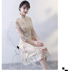 Girls' Cheongsam Dress 2023 Spring Dress New Change Short Daily Fashion Improvement Young Parent-child Dress Women High-grade