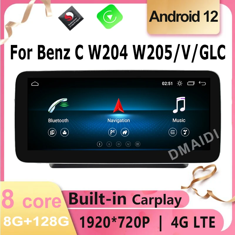 Android 12 8G 128G GPS Navigation Car Multimedia Player For Mercedes Benz C Class W204 W205 V Class W638 Touch Screen Carplay 4G