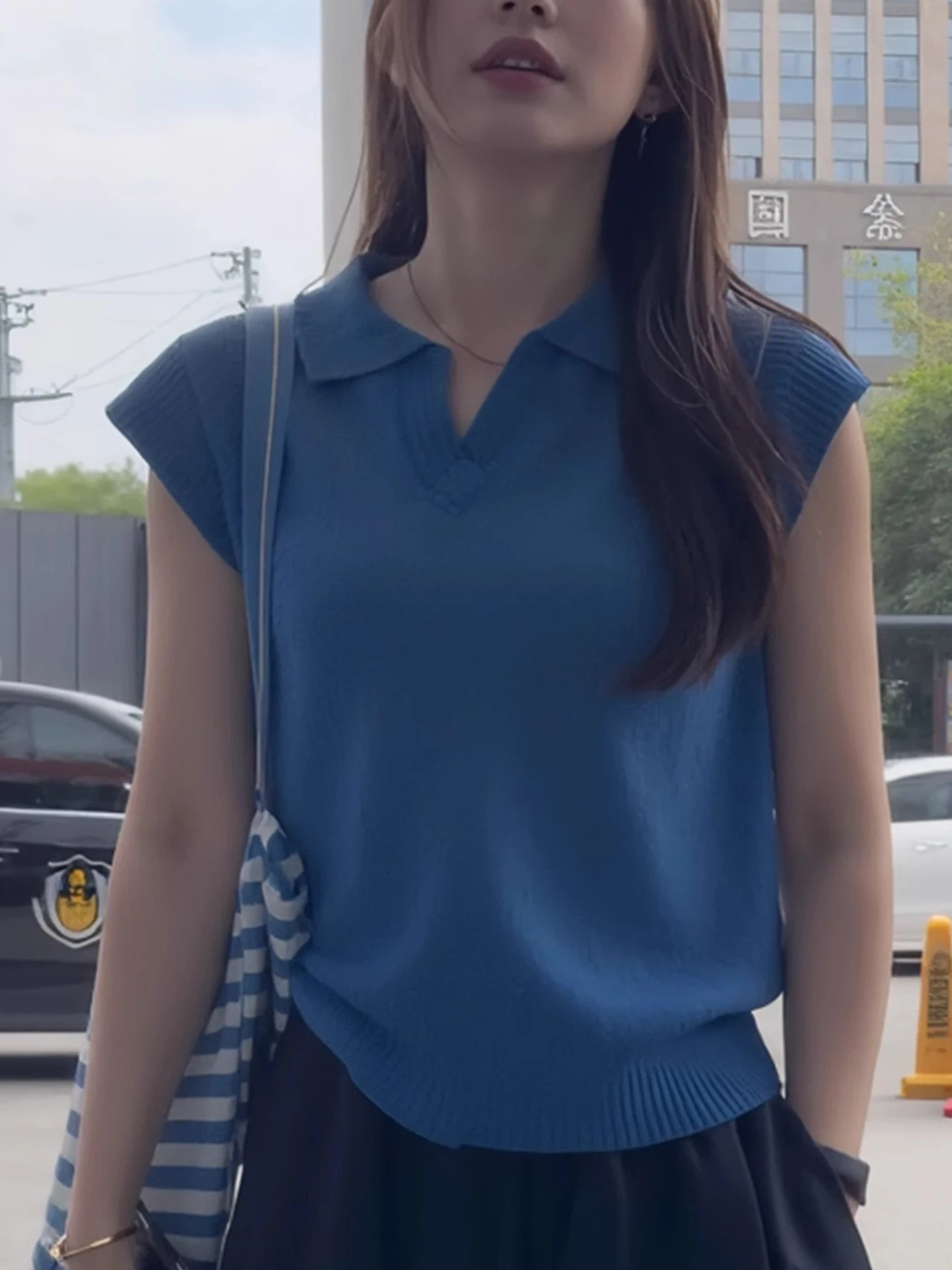 Loses Ice Silk ort Sve Strickoberteil, lässig, hoch, hautfreundlich, Lazy Sle, einzigartiges Sommer-T-Shirt für Damen, hochwertig, bequem