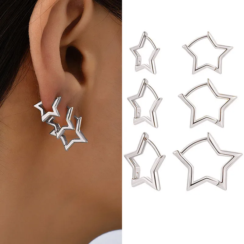 3 Pairs/set Punk Geometric Star Hoop Earrings for Women Simple Gold Color Copper Metal Circle Huggie Earrings New Unisex Jewelry