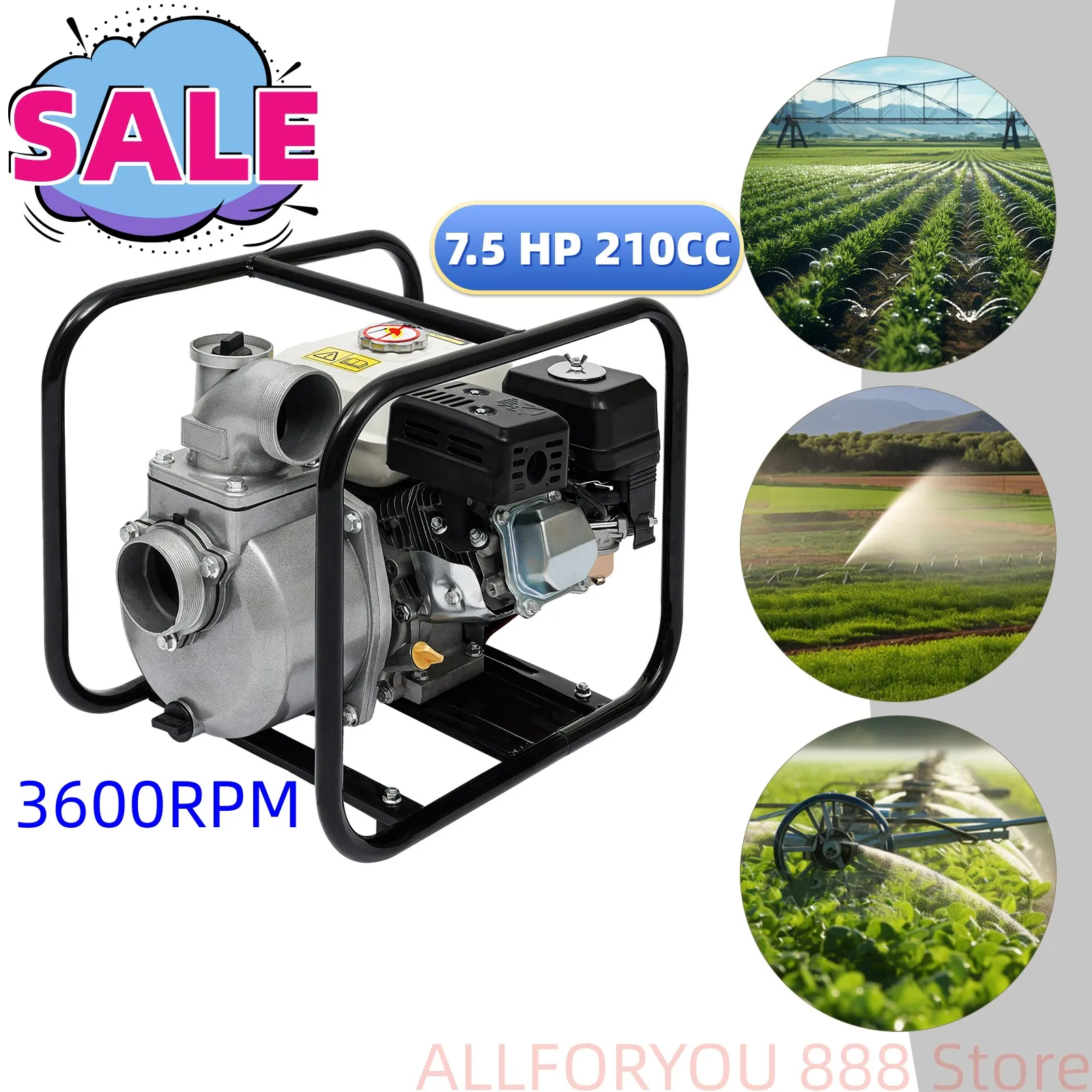 

7.5 HP Gasoline Water Pump 4-Stroke 210CC Portable Gas-Powered Semi-Trash Irrigation Pumping