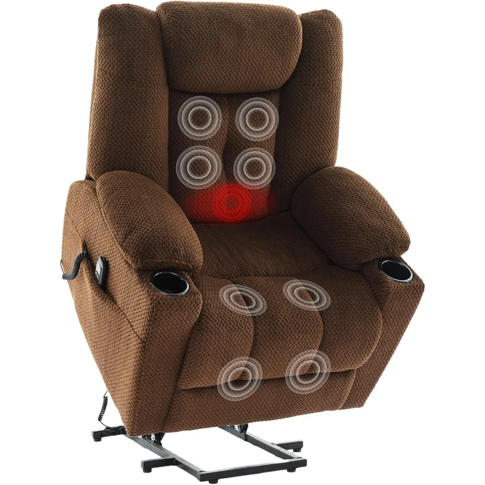 Dual Motor Power Lift Recliner, Electric Reclining Chair with Massage and Heat, Sofa with USB Ports, Cup Holders, Side Pockets