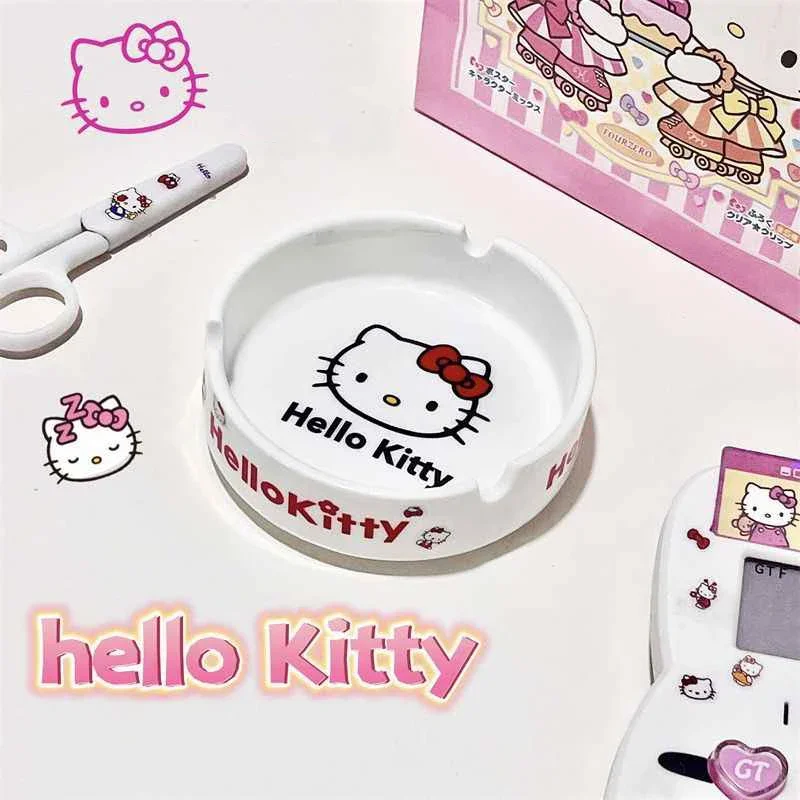 

Sanrio Kawaii Hello Kitty Home Ceramic Ashtray Anime Cartoon Fashion Exquisite Sturdy INS Style Living Room Decoration Ashtrays