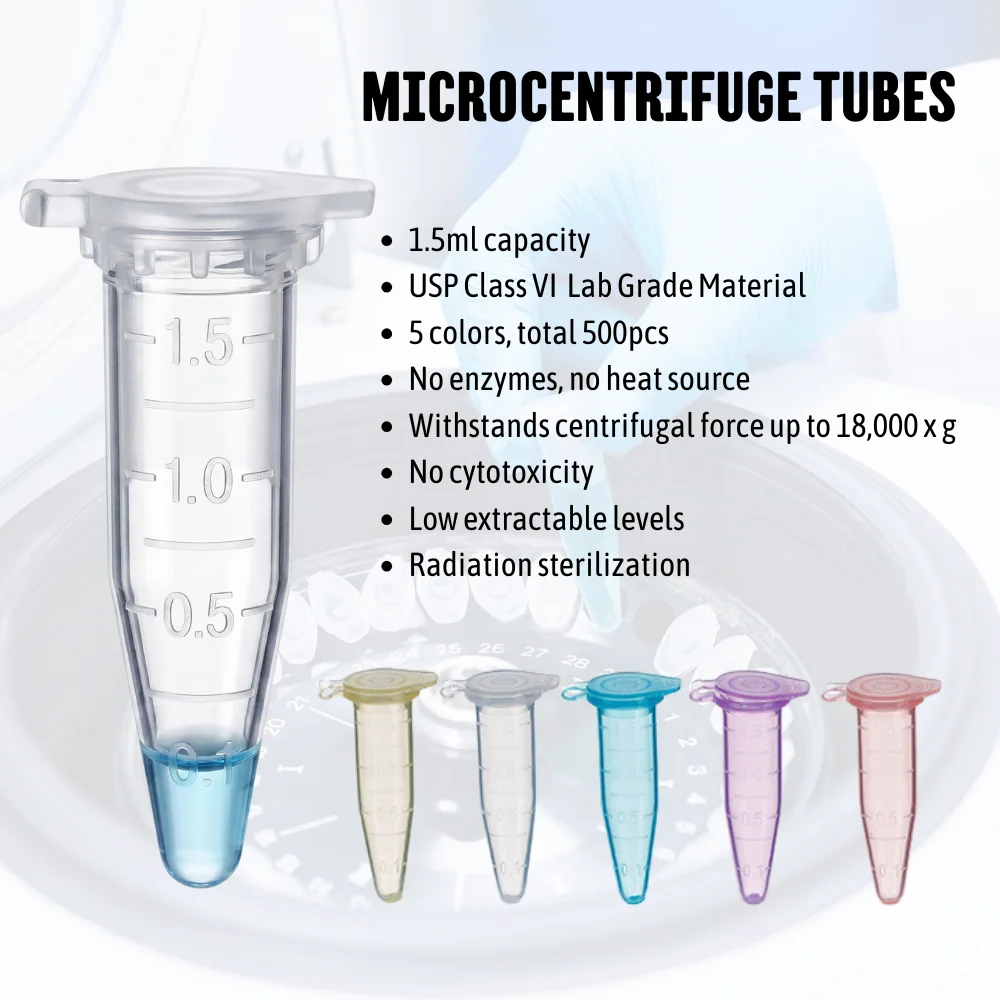 500PCS 1.5mL Clear Micro-centrifuge Tubes with Snap Cap Graduated Sterilization Test Tubes for Sample Storage Laboratory