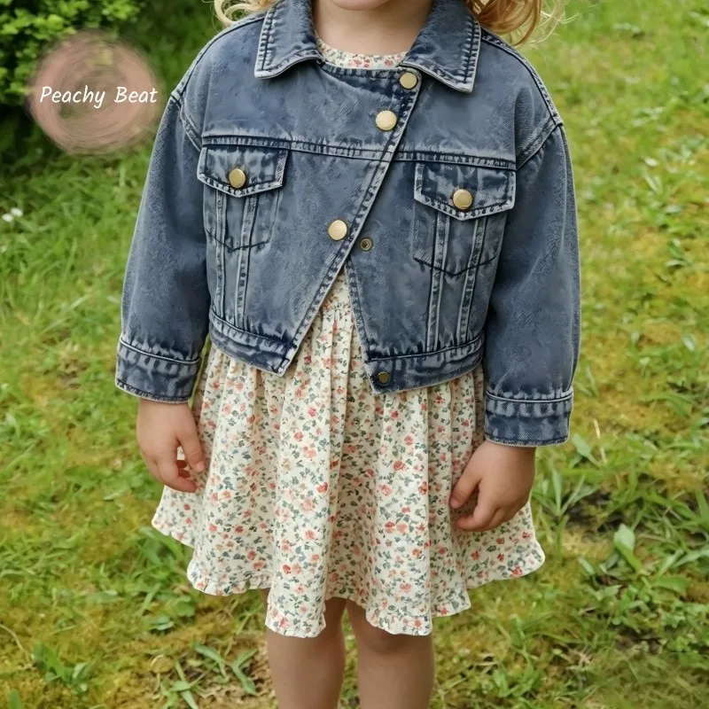 Modische Baby Mädchen Baumwoll-Jeansjacke Kleinkind Kinder Jeans-Oberbekleidung Schräge Vorderöffnung Frühling Herbst Babykleidung 1-10 Jahre