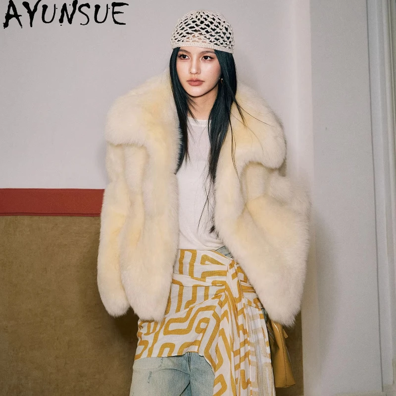 AYUNSUE Real Fox Fur Coats Wom - огляд і ціна Yellow Winter Clothing