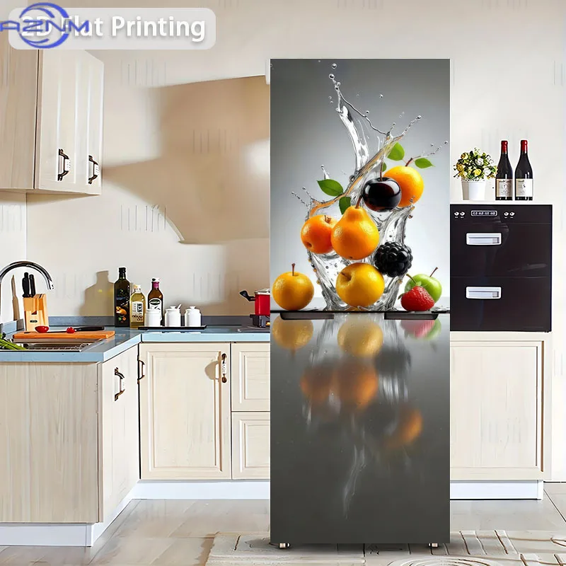 1pc of Refrigerator Sticker, , Featuring a Stylish Fruit Feast Scene Design. Self-Adhesive Wall Decor Suitable for Cabinets An