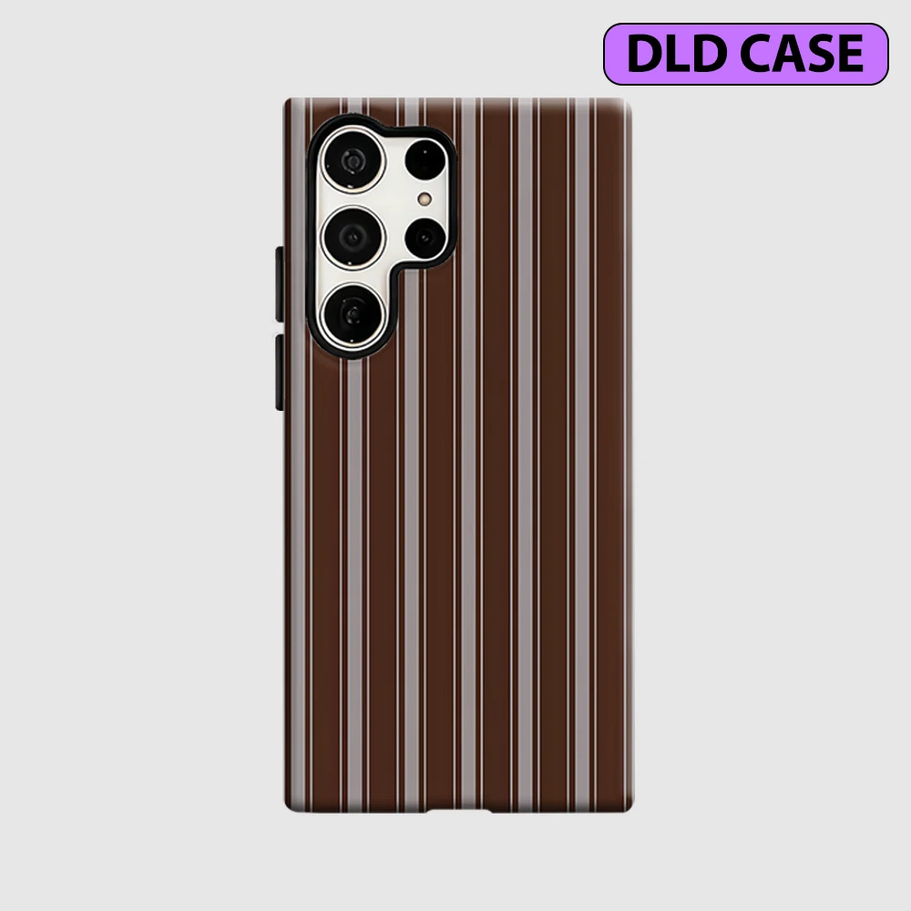 Chocolate Pinstripe Phone Case for Samsung Galaxy S26 S25 Ultra S24 S23 Ultra Plus Shockproof Double Layer Tough Back Cover
