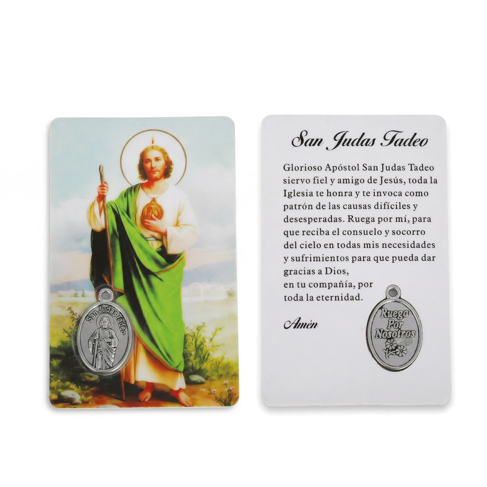 Medalla de San Judas Tadeo con Tarjeta de Oración Católica en Español Dije Colgante del Patrón de Causas Difíciles Joyería Religiosa Recuerdos de Bautizo Regalos para Fieles Iglesia Cristiana al por Mayor