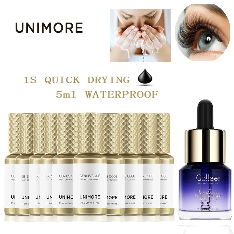

UNIMORE 10PCS Eyelash Extension Glue 0.5s Dry Pegamento Pestañas Waterproof with Super Bonder Booster Eyelash Supplies Wholesale