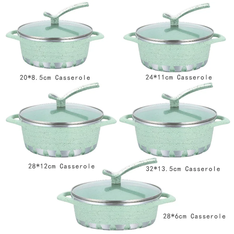 Wholesale 10 Pcs Die Casting Aluminum Nonstick Granite Casserole Cooking Pot Marble Coating Cookware Sets Kitchen Home Use