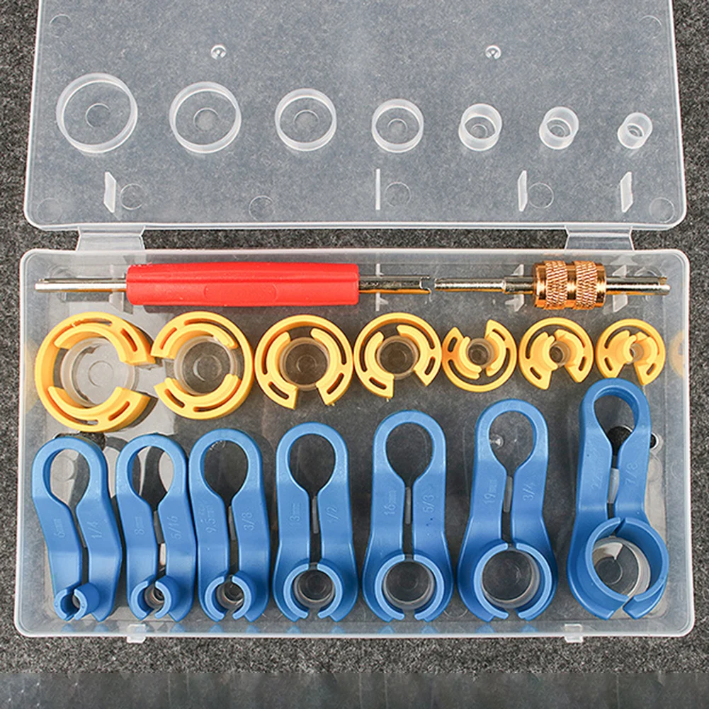 Complete Auto Fuel Line and Air Conditioner Quick Disconnect Tool Set with Valve Core Wrenches and Plastic Carrying Case