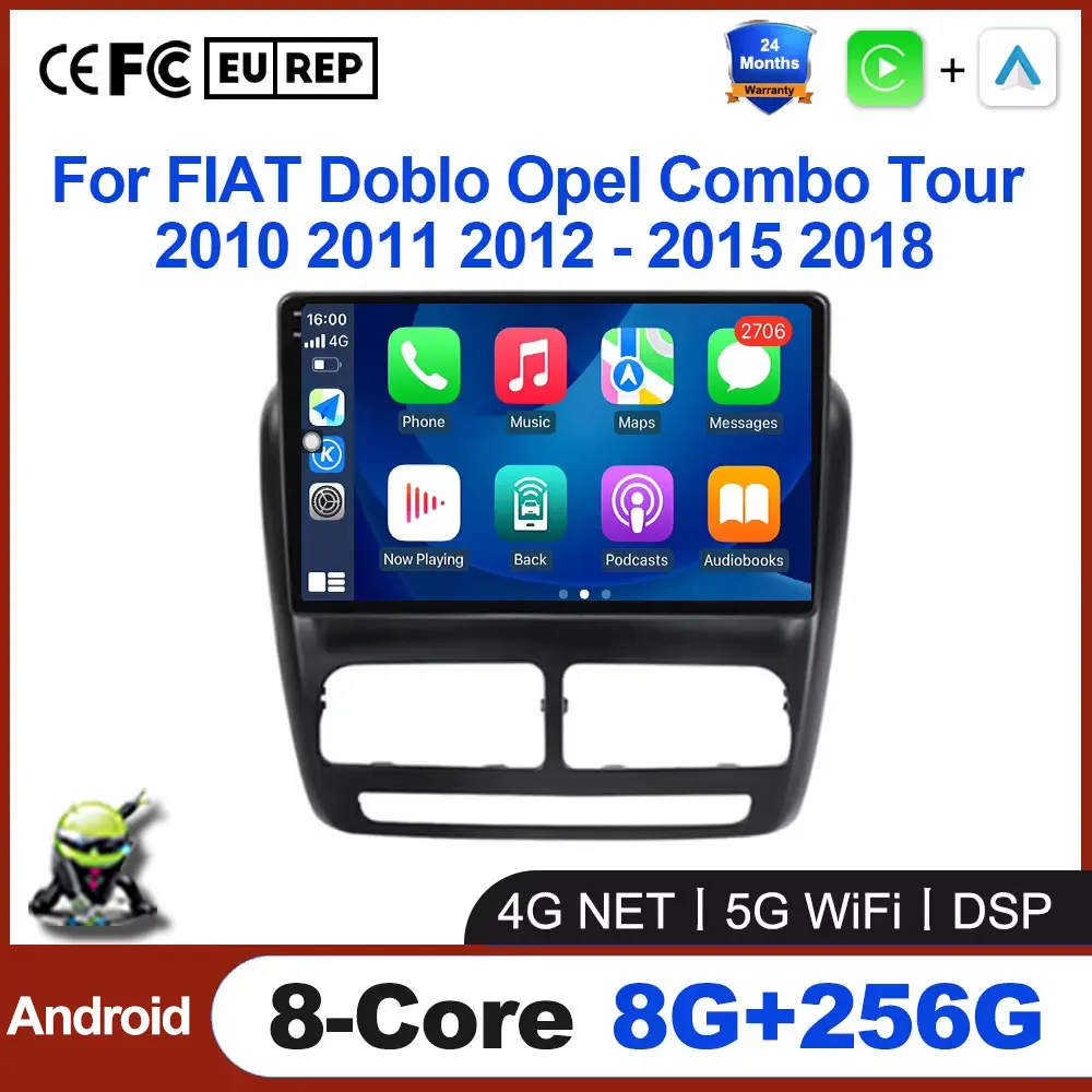 Android Auto Car Radio GPS Navigation For FIAT Doblo Opel Combo Tour 2010 2011 2012 - 2015 2018 Stereo Video Player Carplay