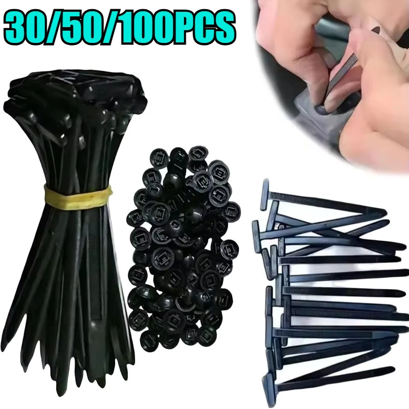 

30/50/100PCs Heavy Duty Self-Locking Nylon Cable Tie Buckle with Pin & Button for Car Daily Repair and Fastening Car Accessories