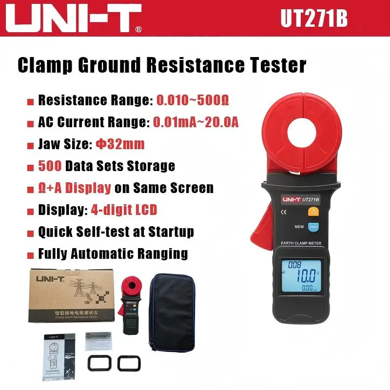 UNI-T UT521 UT522 UT271A UT271B UT271C Digitale Aardweerstandmeter, paal- en klemtype aardweerstandmeter
