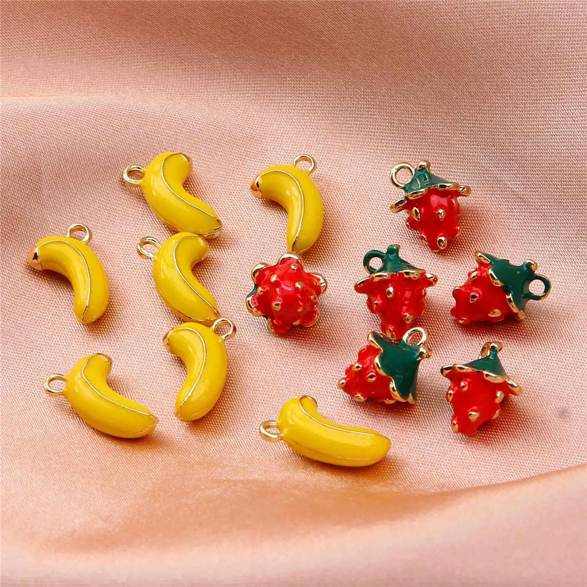 10pcs Alloy Drop Oil Three-dimensional Fruit Series Strawberry Apple Banana Lemon DIY Earring Necklace Accessories