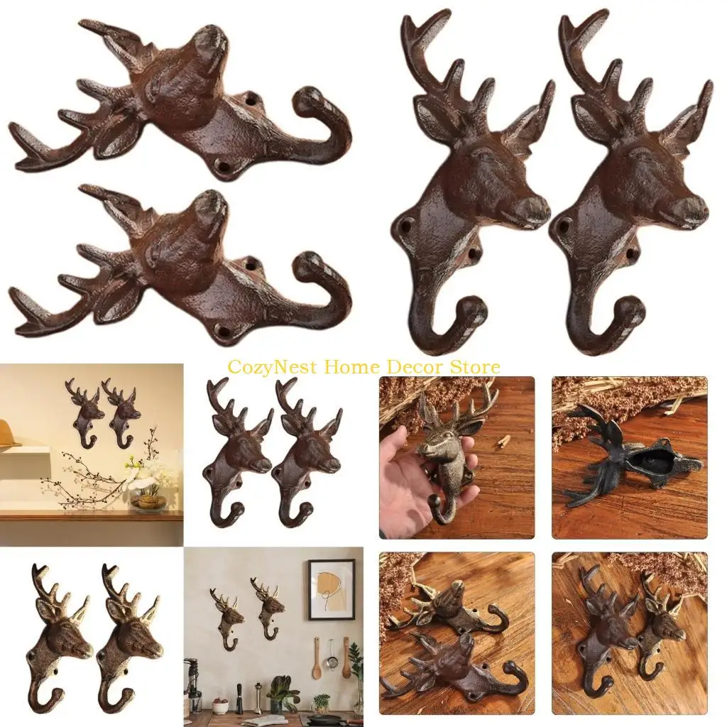 

92MF Set of 2 Sturdy Iron Antler Wall Hangers for Coat Towels Home Decoration