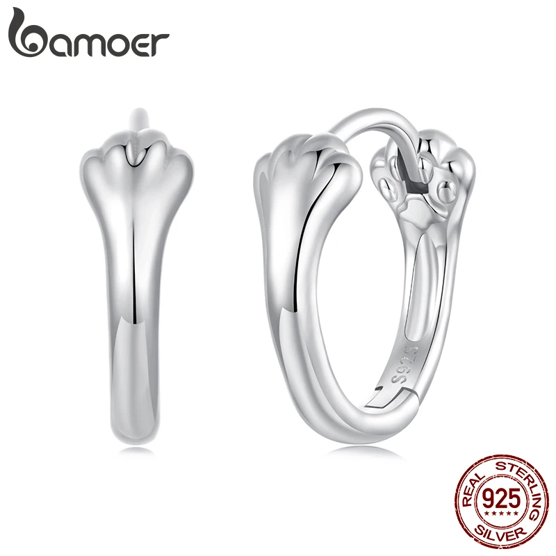 BAMOER 925 Sterling Silver Paw Print Hoop Earrings for Women Teens, Animal Cartilage Huggies Earrings for Pet Lover Xmas Gift