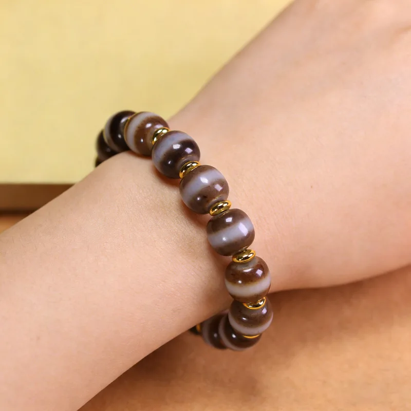 5A Grade Natural Tibetan Genuine Old Mine Stone Agate First-GradePharmacist Bead Tianzhu Bracelet Chain Approximately 10X