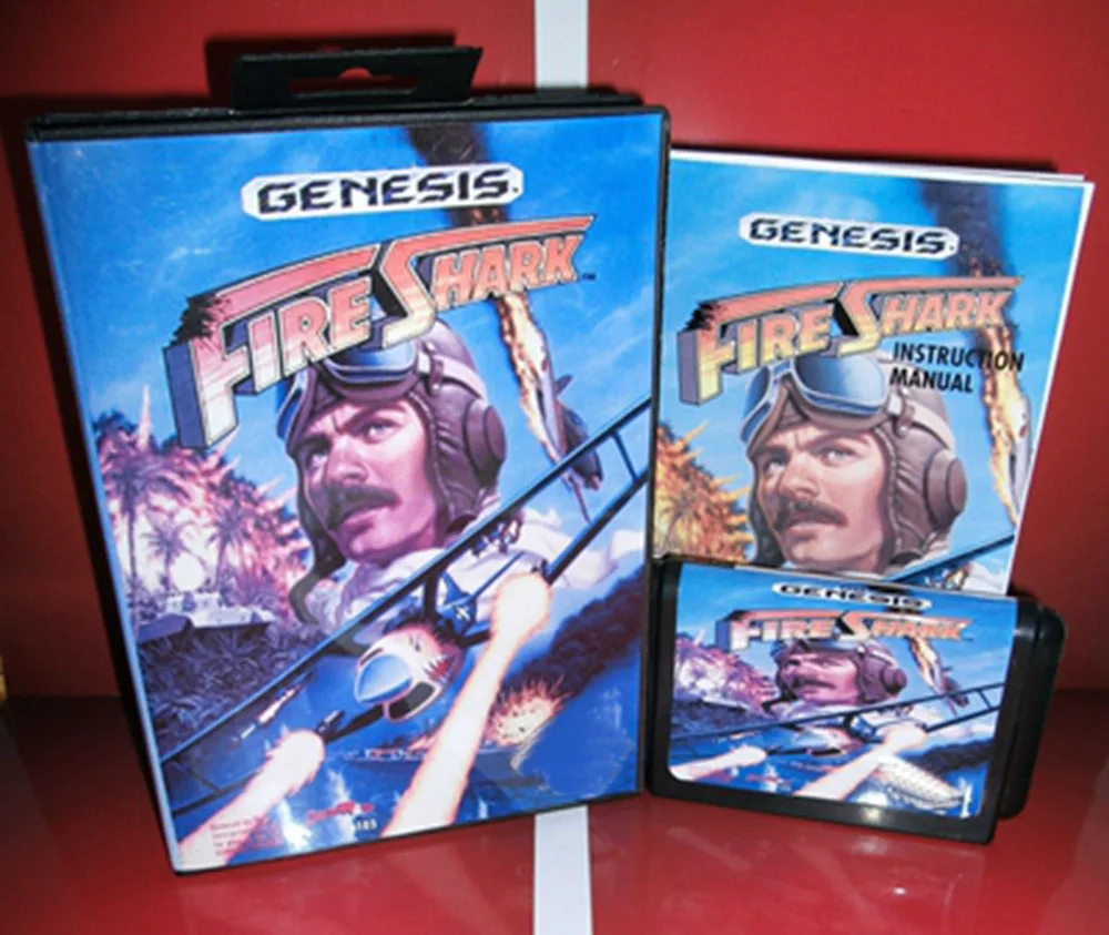 Fire Shark-cartucho de juego Megadrive Genesis, con caja y Manual para Sega MD de 16 bits