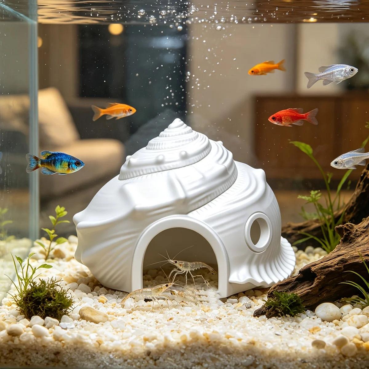 Mysterious Conch Shell Aquarium Hideout Cave 3D Printed Fish Tank Ornament Underwater Landscape Shrimp Hiding Shelter Tank Decor
