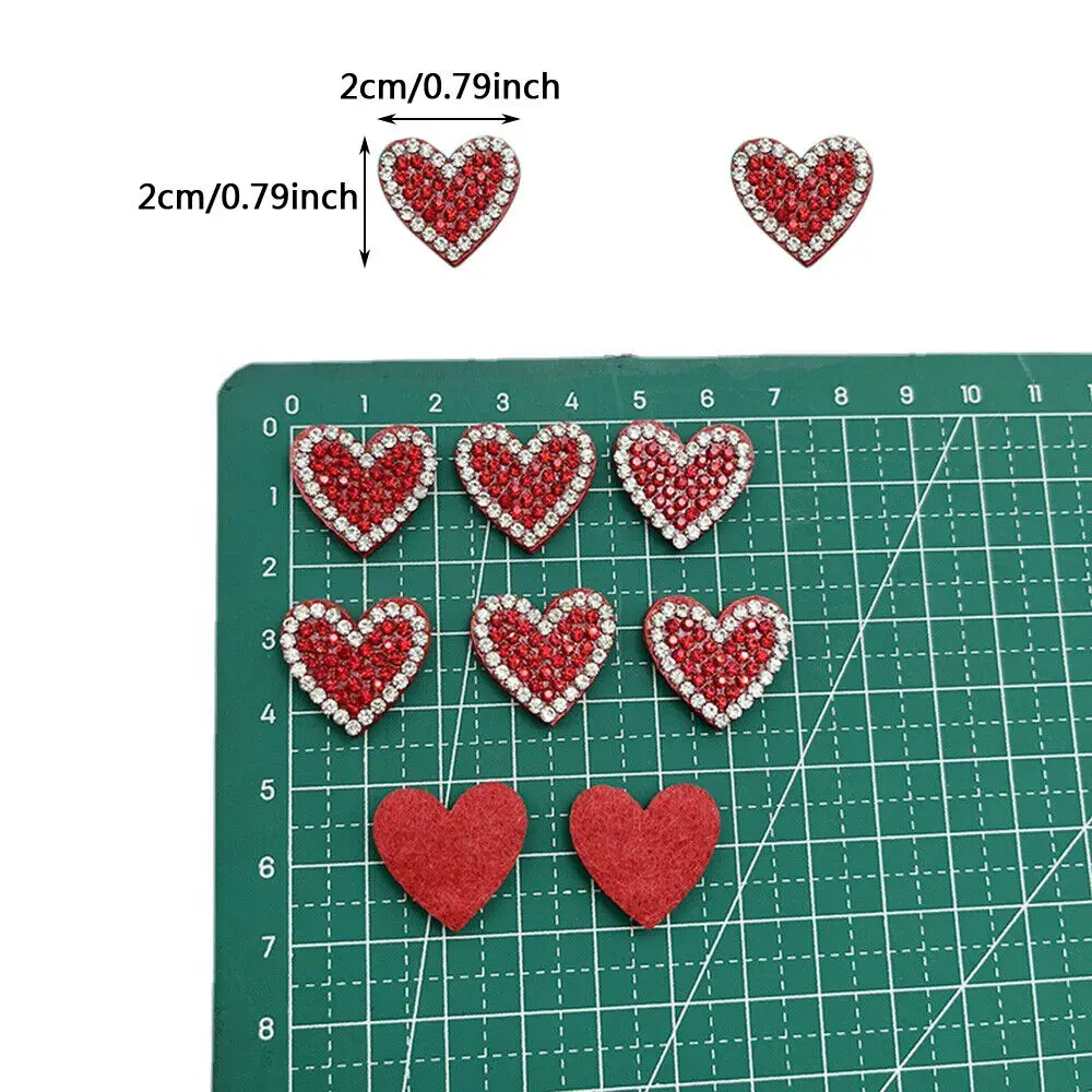 10x Small Red Heart Patch Rhinestone DIY Hair Accessories Clothing Sewing Patch