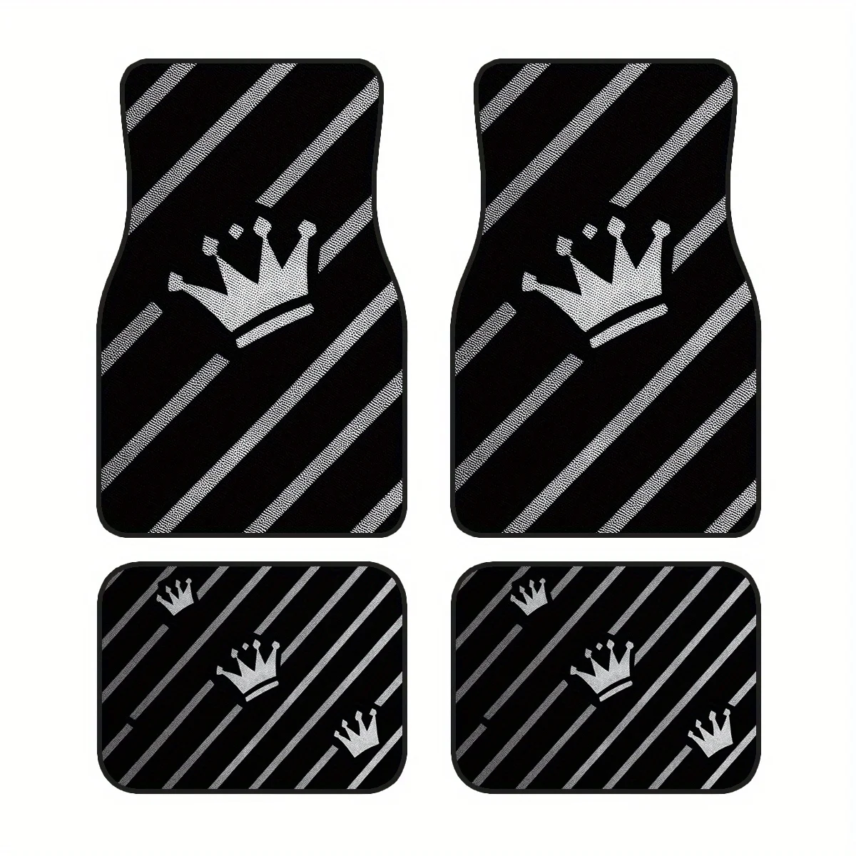 Set Of 4 Polyester Car Floor Mats Featuring A Black Base With A Triple Crown Design, Ideal For Vehicles Including Cars, Trucks,
