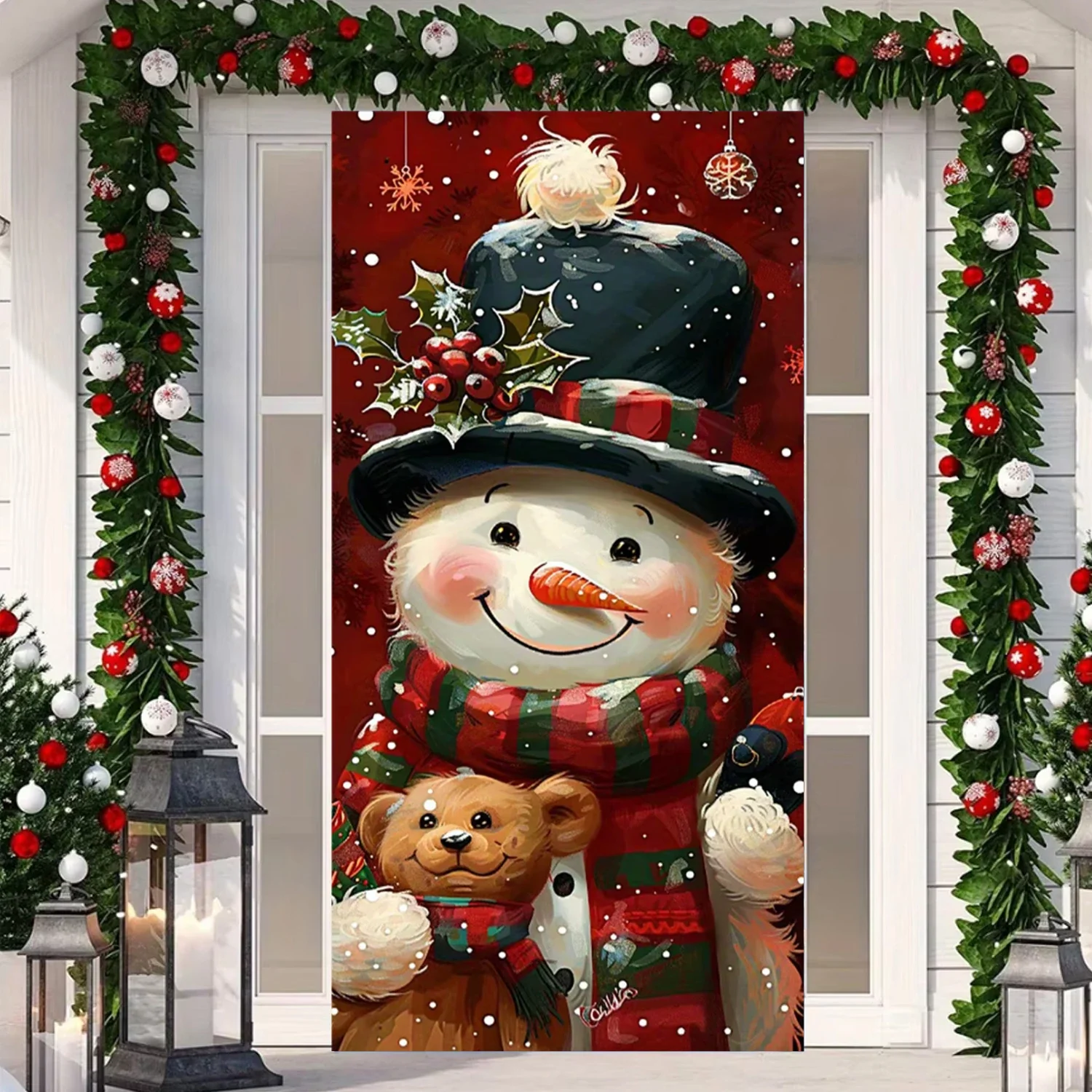 Weihnachtsmann mit Weihnachtsmann-Motiv, Nusskekse, Schneepuppe, Türbanner, Dekoration, Abdeckung, Türbanner, Fotohintergrund, Innen- und Außenbalkon