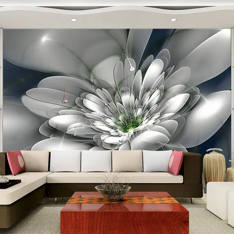 Peintures murales 3D personnalisées, papier peint photo fleur transparente, décoration d\'intérieur moderne et créative, salon et TV