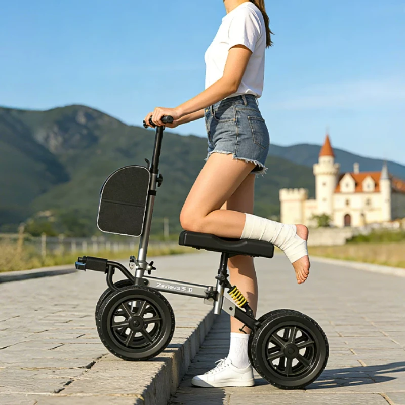 All Terrain Foldable  Mobility Scooter with Bag for Foot Injuries Crutches Knee Scooter, 350lbs Capacity,Disc Brake Knee Walkers