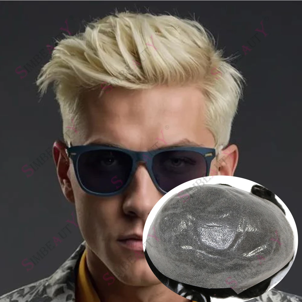 

Необнаружимая тонкая микрокожа, натуральная ультратонкая кожа 0,04 мм, блондинка 613 # Серый мужчина Шиньоны Парик Мужской протез человеческих волос