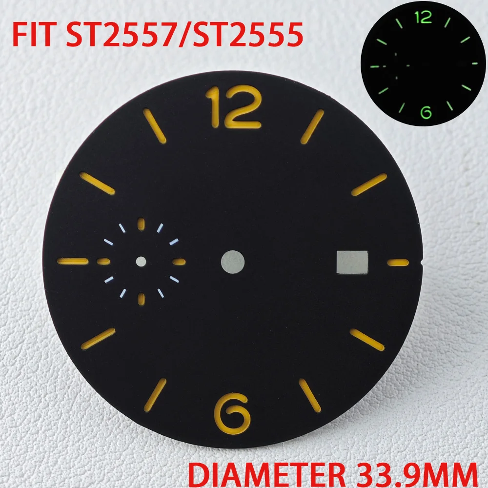 33.9/36.5mm Diameter Green Luminous Sterile Dial for Seagull GMT ST2557/ST2555 Movement with Single Calendar,Custom DIY logo